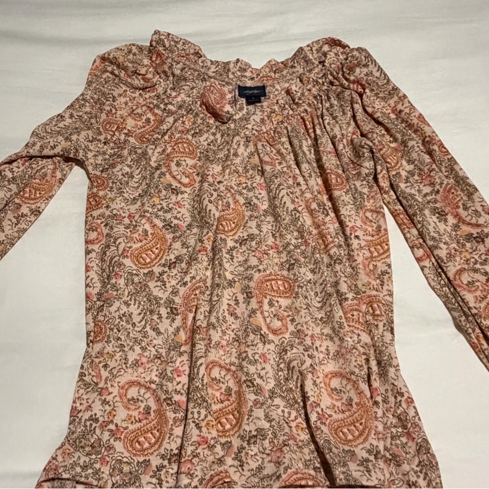 Daytrip Paisley Long-Sleeve Blouse in Pink and Cream
